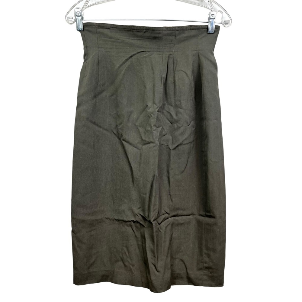Escada Womens Silk Pencil Skirt High Waist Lined Vented Zip Olive Green Size 36*